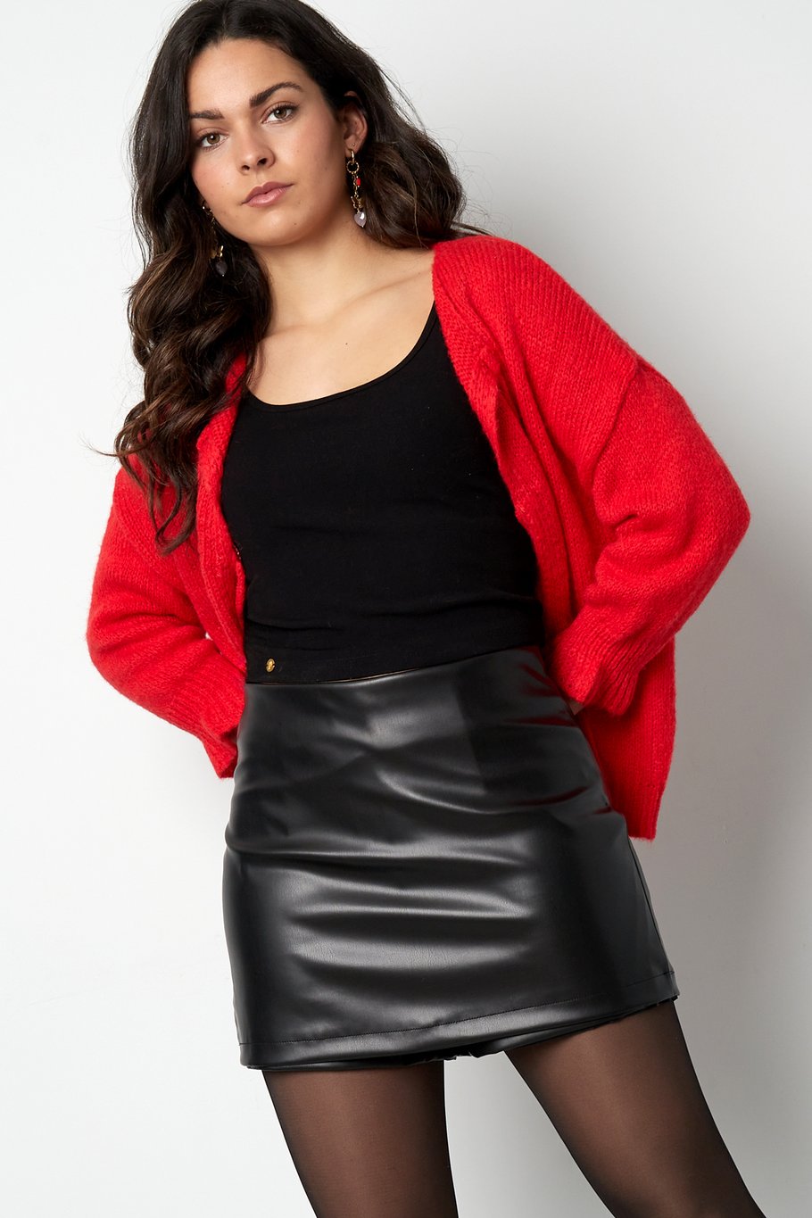 Falda pantalón de PU de moda - Roja Imagen9